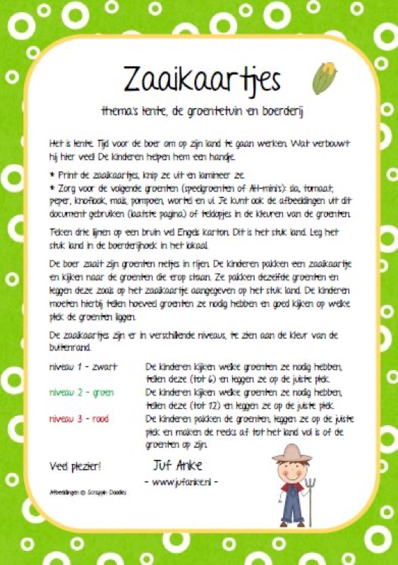Voorbeeld van Zaaikaartjes