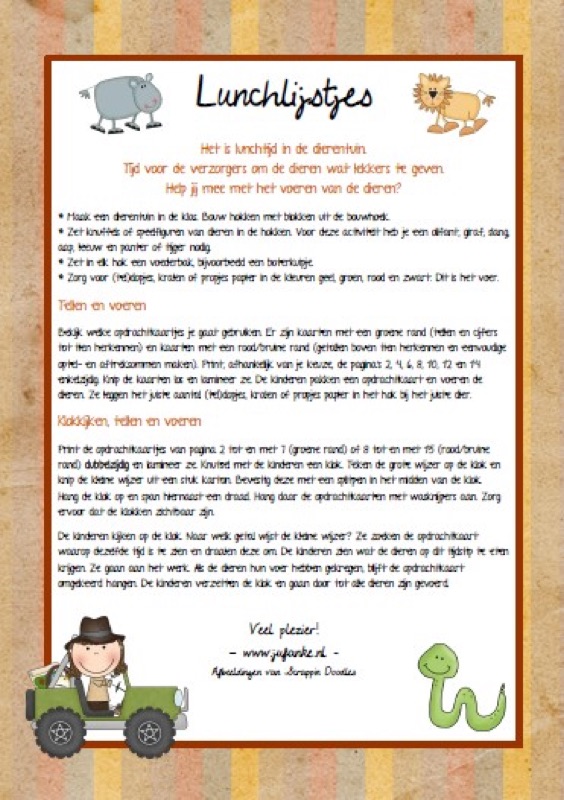 Voorbeeld van Lunchlijstjes voor de dierentuin