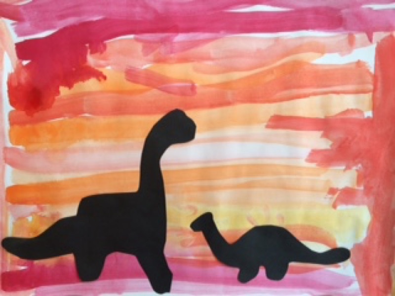 Voorbeeld van Dino in de avondzon