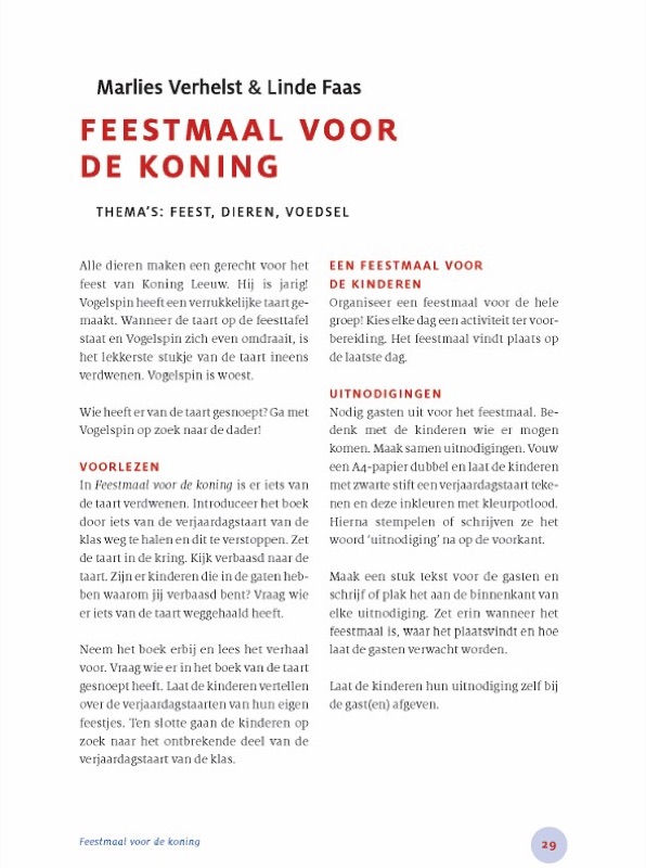 Voorbeeld van Lessuggesties bij Feestmaal voor de koning (Lemniscaat)