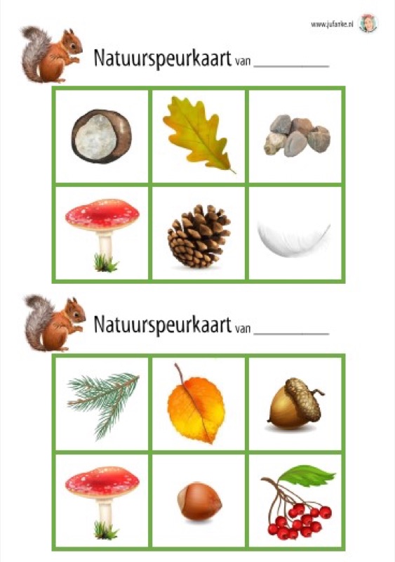 Voorbeeld van Natuurspeurtocht met een bingokaart