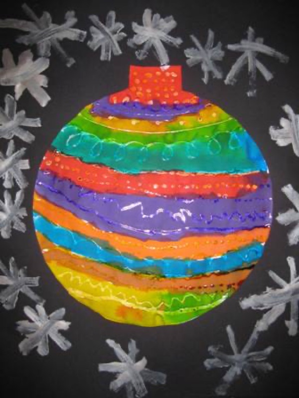 Voorbeeld van Kerstbal met wasco en ecoline