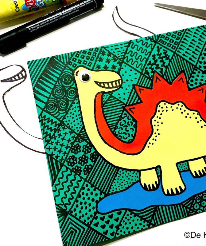 Voorbeeld van Doodle Art: dino inkleuren met patronen