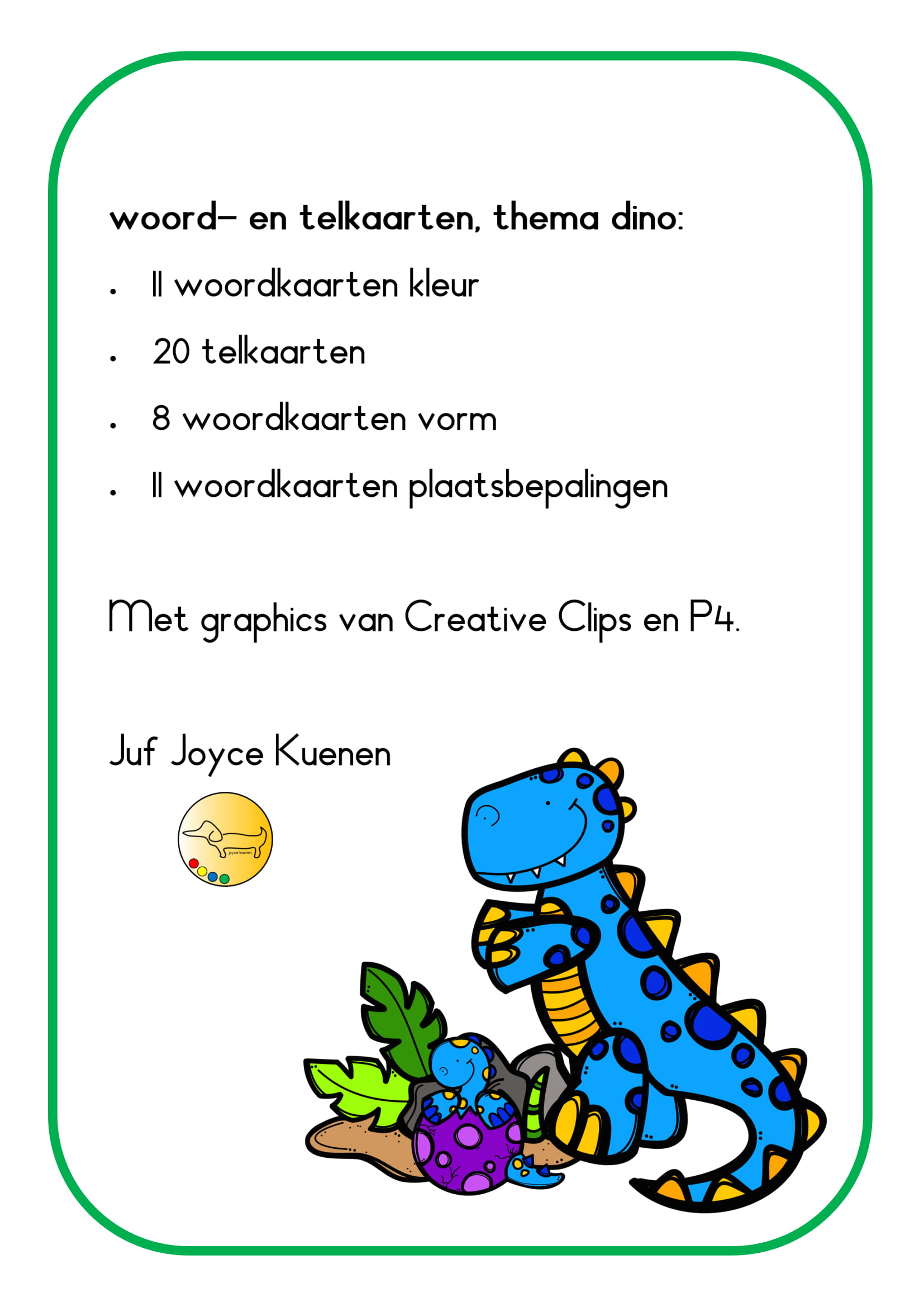 Voorbeeld van Woord- en telkaarten: dino’s
