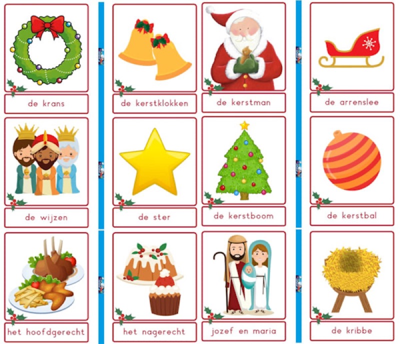 Voorbeeld van Woordkaarten kerst met lidwoord (28 kaarten)