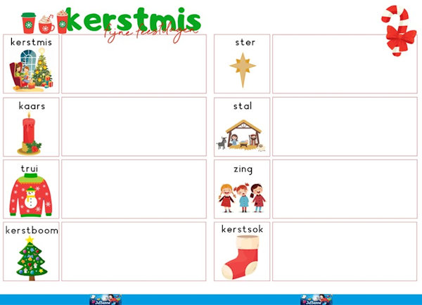 Voorbeeld van Werkblad: Kerst Stempelblad & Letters Zoeken in de Kerstboom