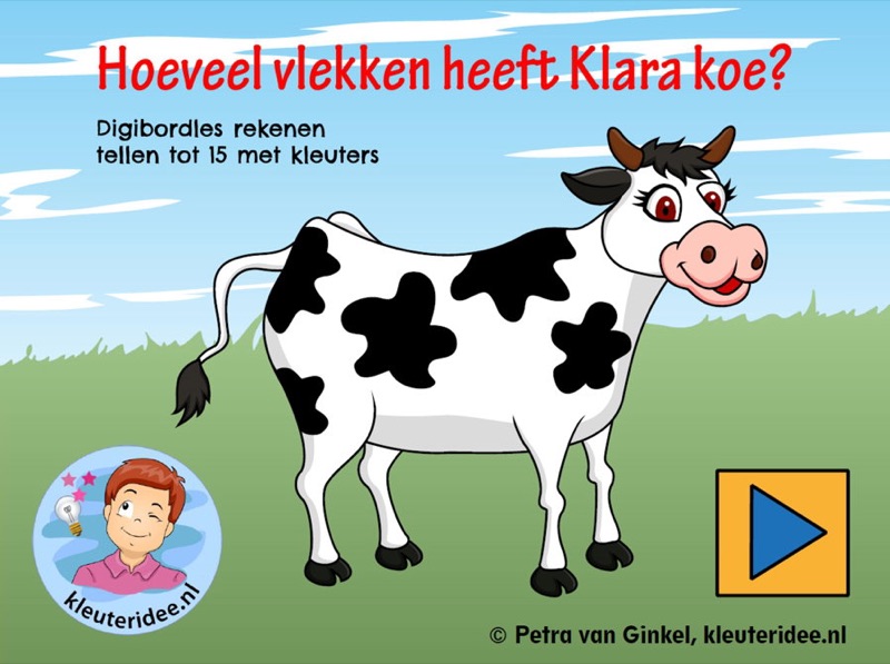 Voorbeeld van Digibordles tellen tot 10 vlekken van Klara koe