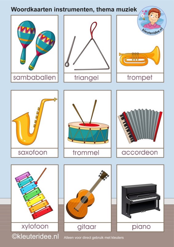 Voorbeeld van Woordkaarten instrumenten en blaasinstrumenten