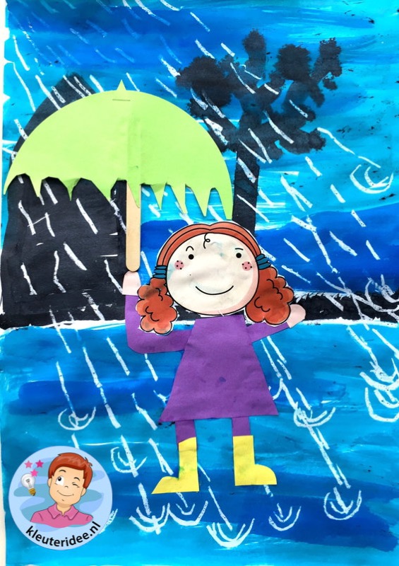 Voorbeeld van Collage kind in de regen
