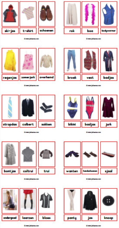 Voorbeeld van Fotowoordkaarten kleding zonder lidwoord