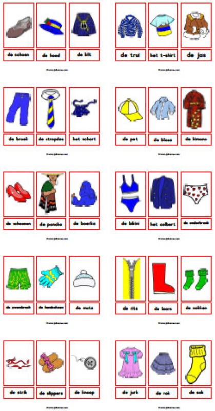 Voorbeeld van Woordkaarten kleding met lidwoord