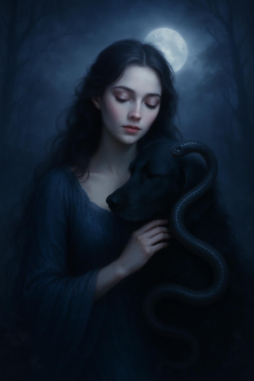 Illustration of dog and snake as a dream symbol