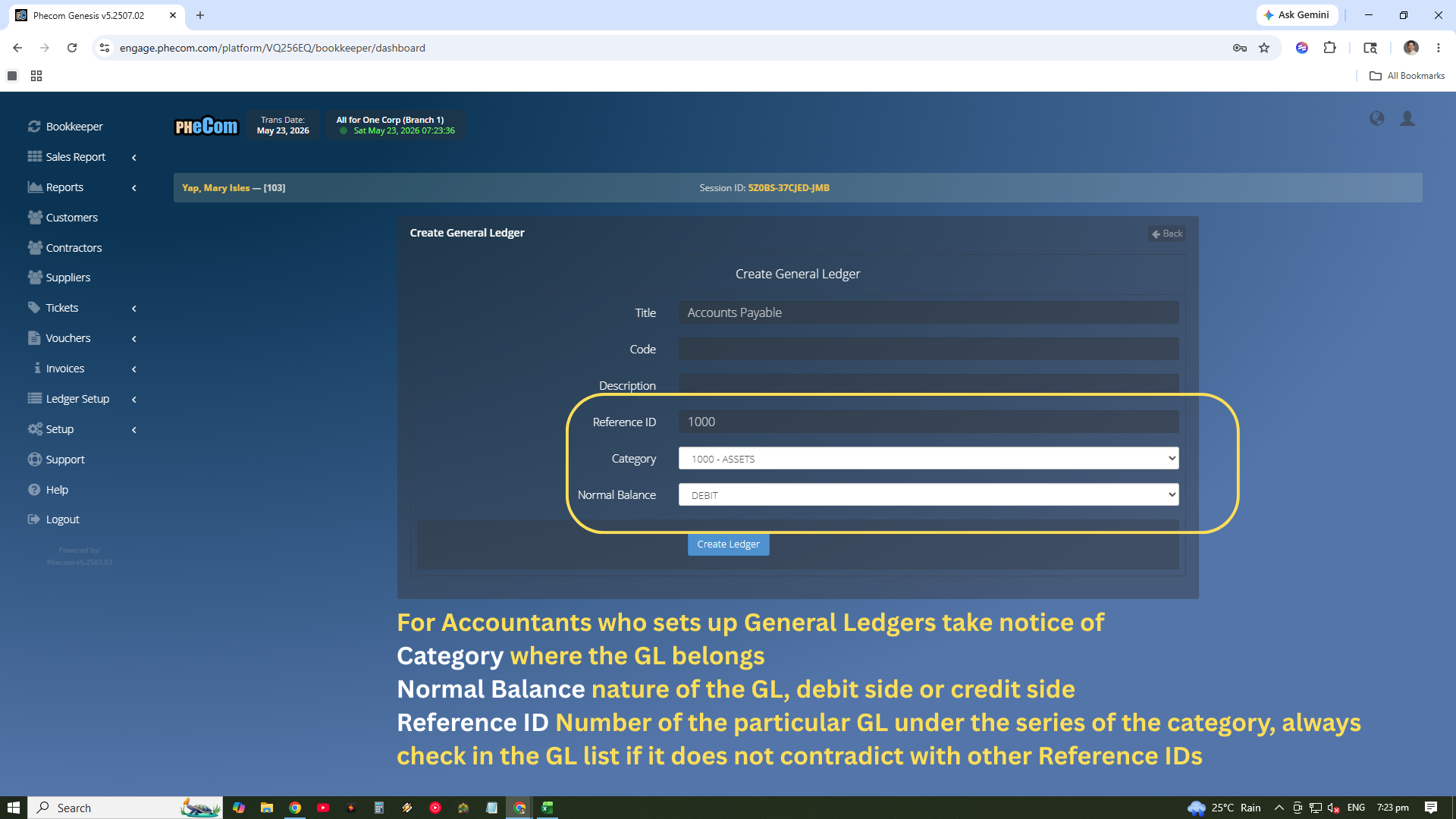 General Ledger Form