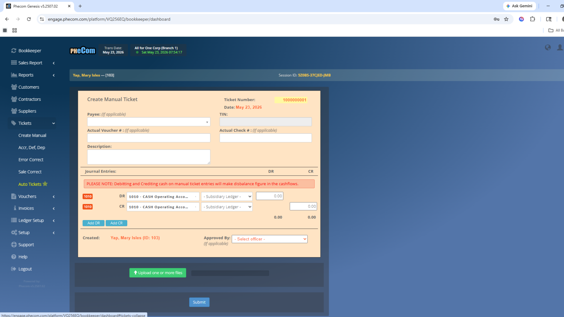 Manual Ticket Interface