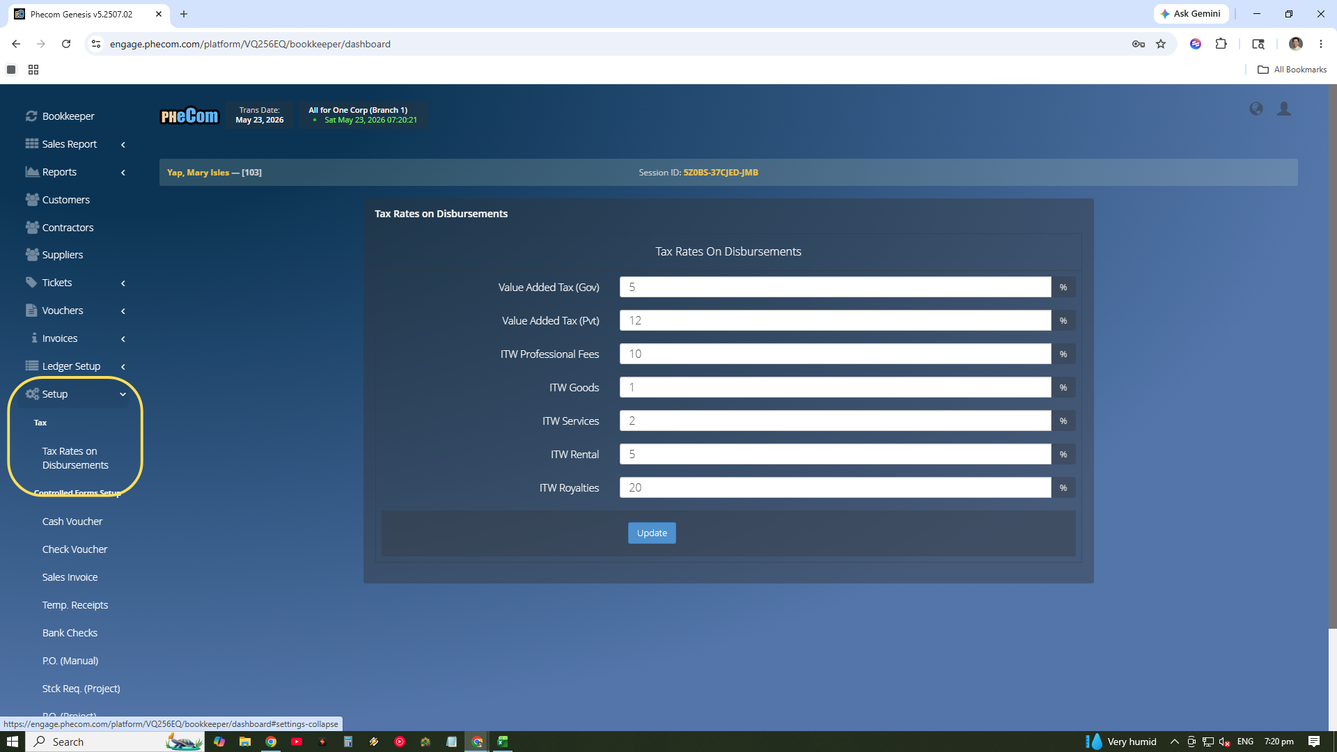 Setup Taxes Screenshot