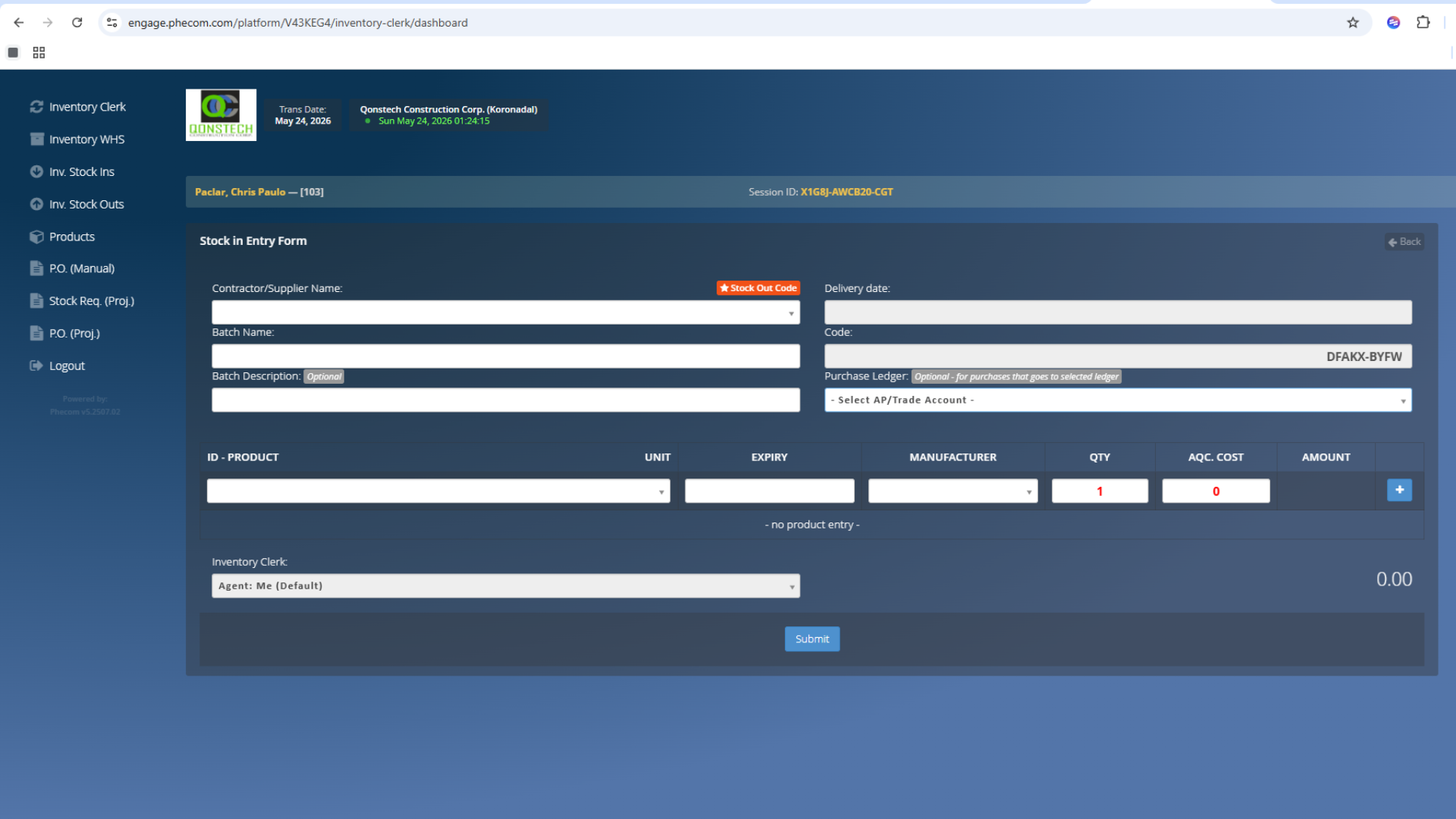 Add Inventory / Stock In