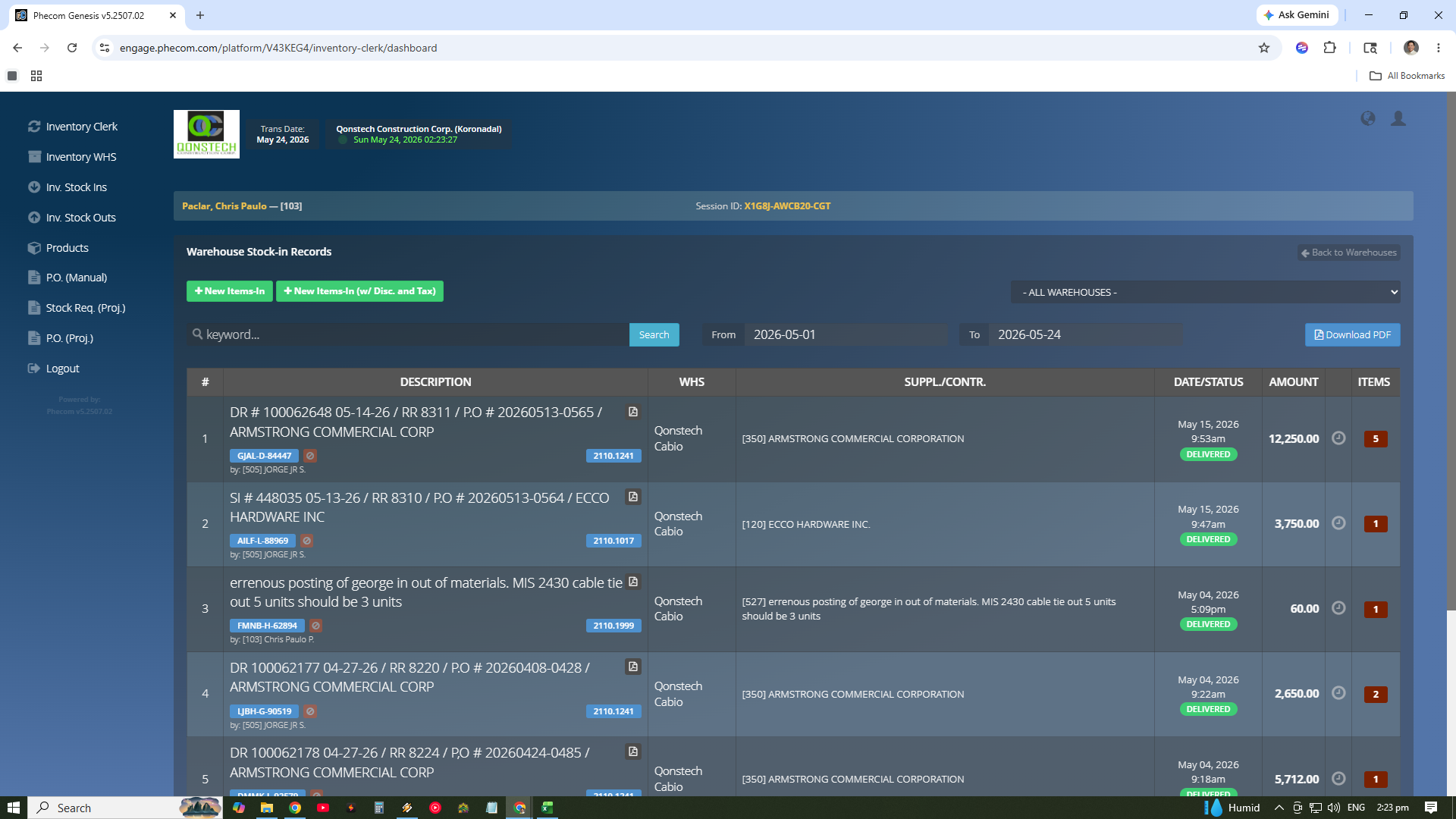 Stock In Workflow (List)
