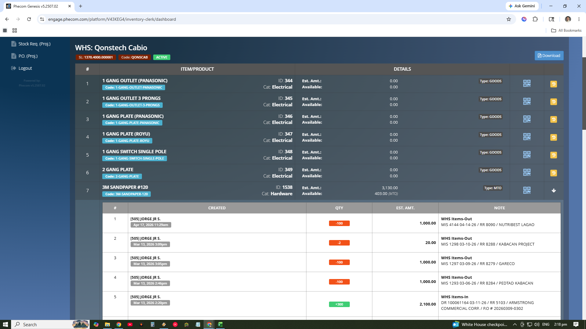 Inventory List & Monitoring