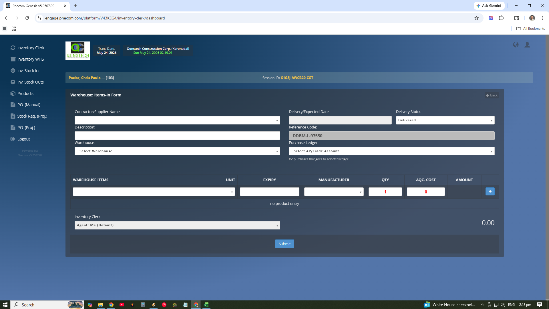 Stock In Workflow (Form)