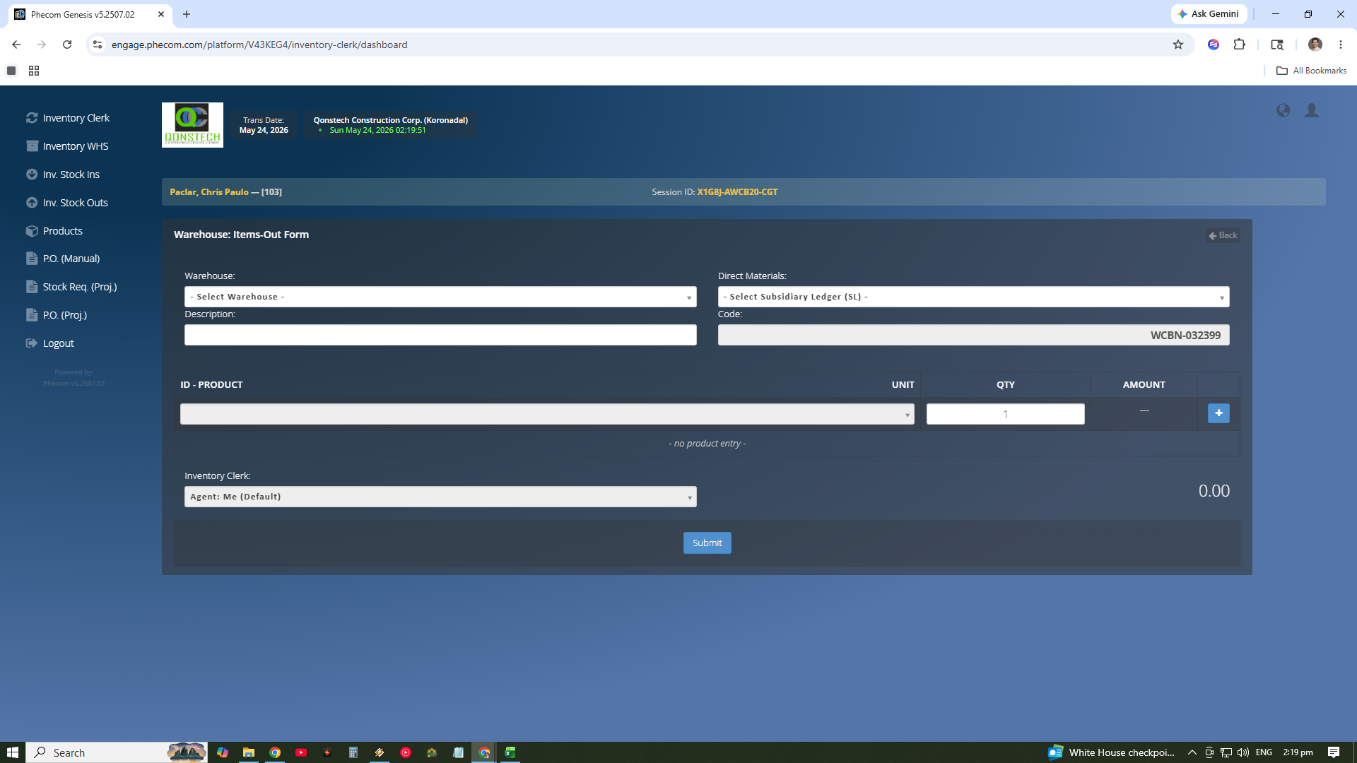 Stock Out Workflow (Form)