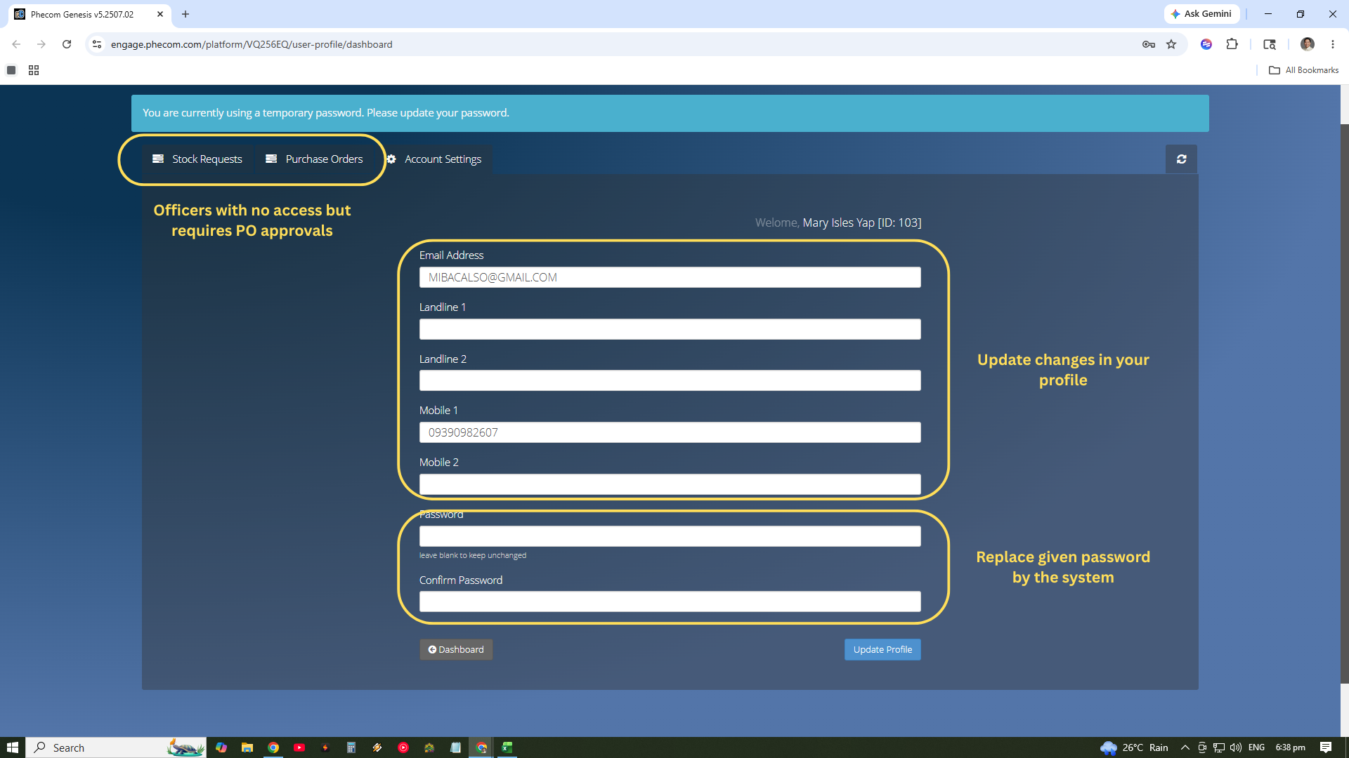 User Profile Screenshot