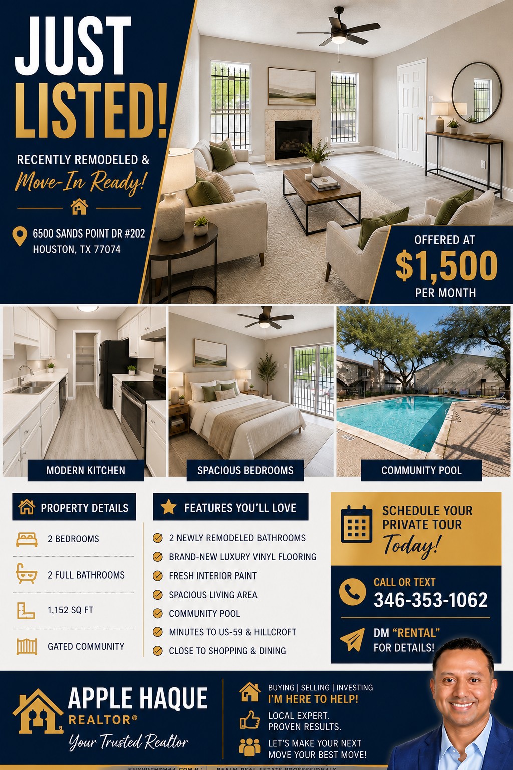 2 bed/2 bath newly remodeled in Hillcroft, Houston TX