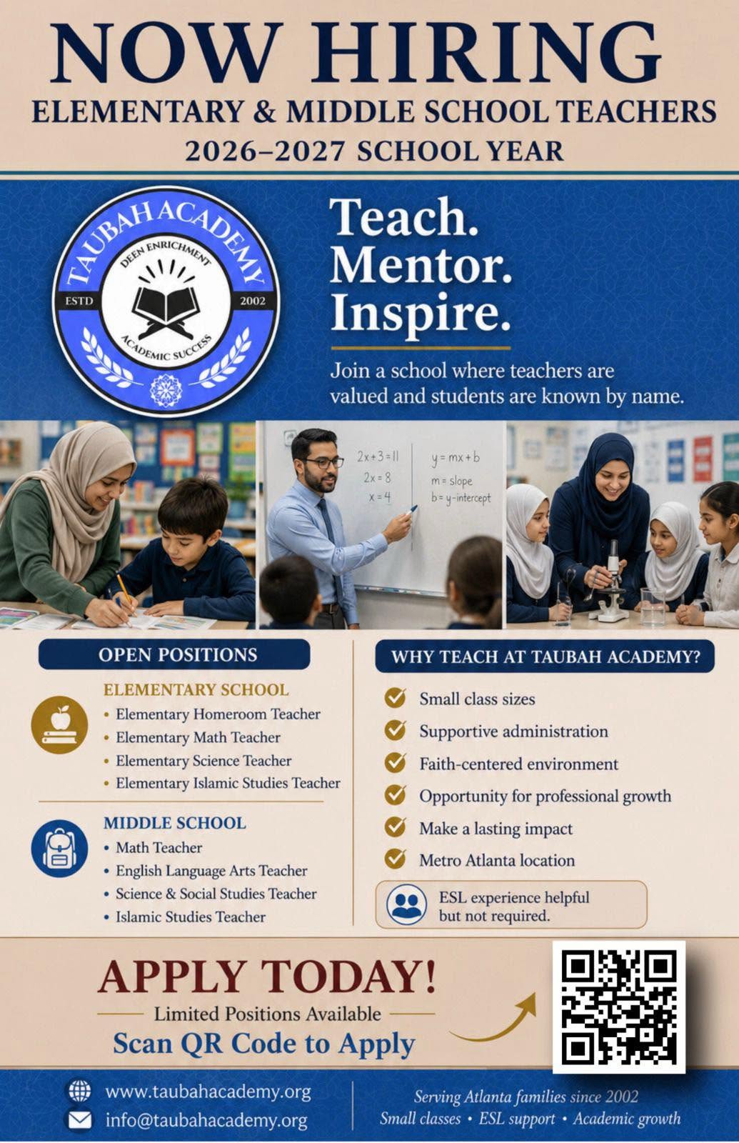 Elementary & Middle School Teachers for the 2026–2027