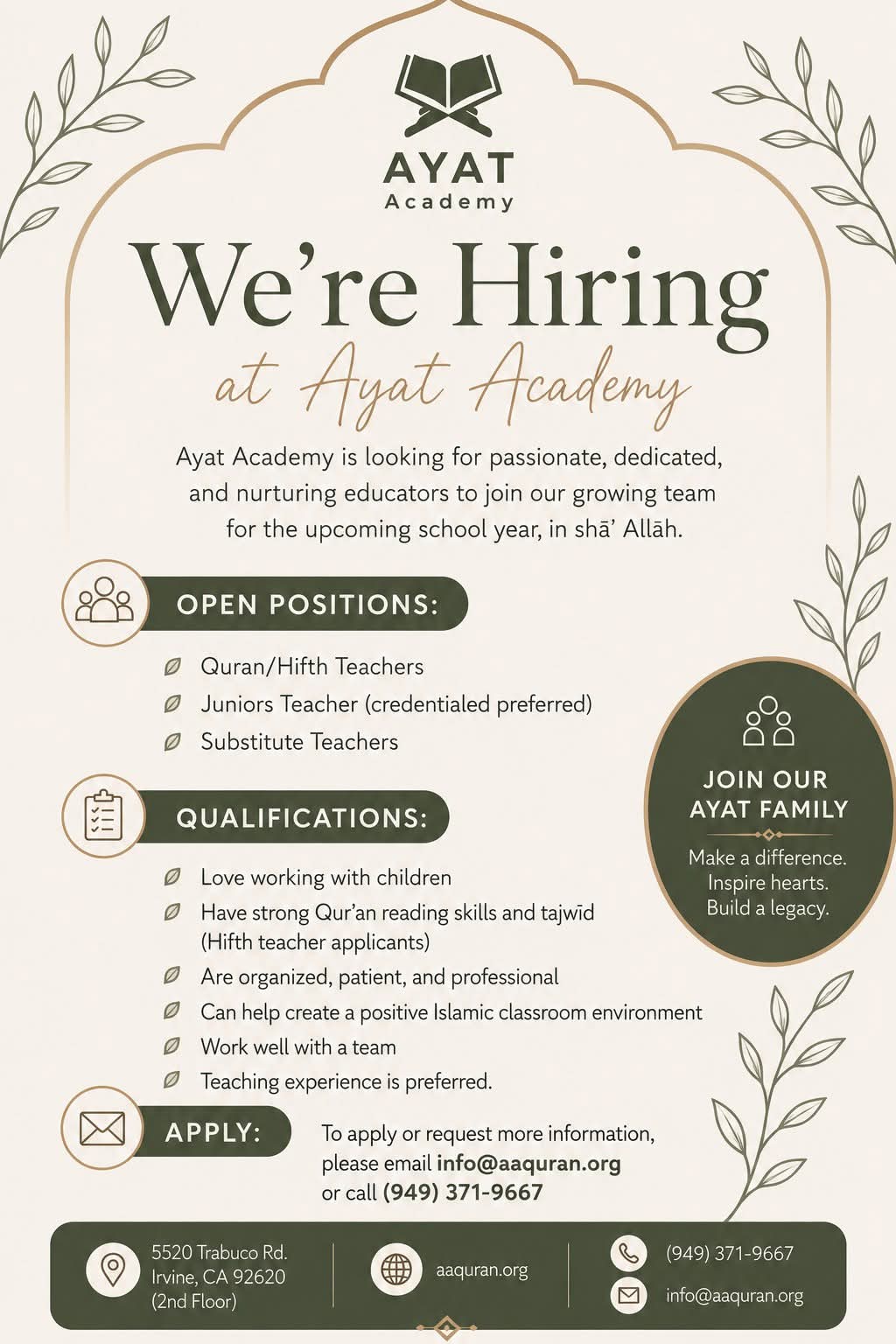 We're hiring teachers at Ayat Academy.