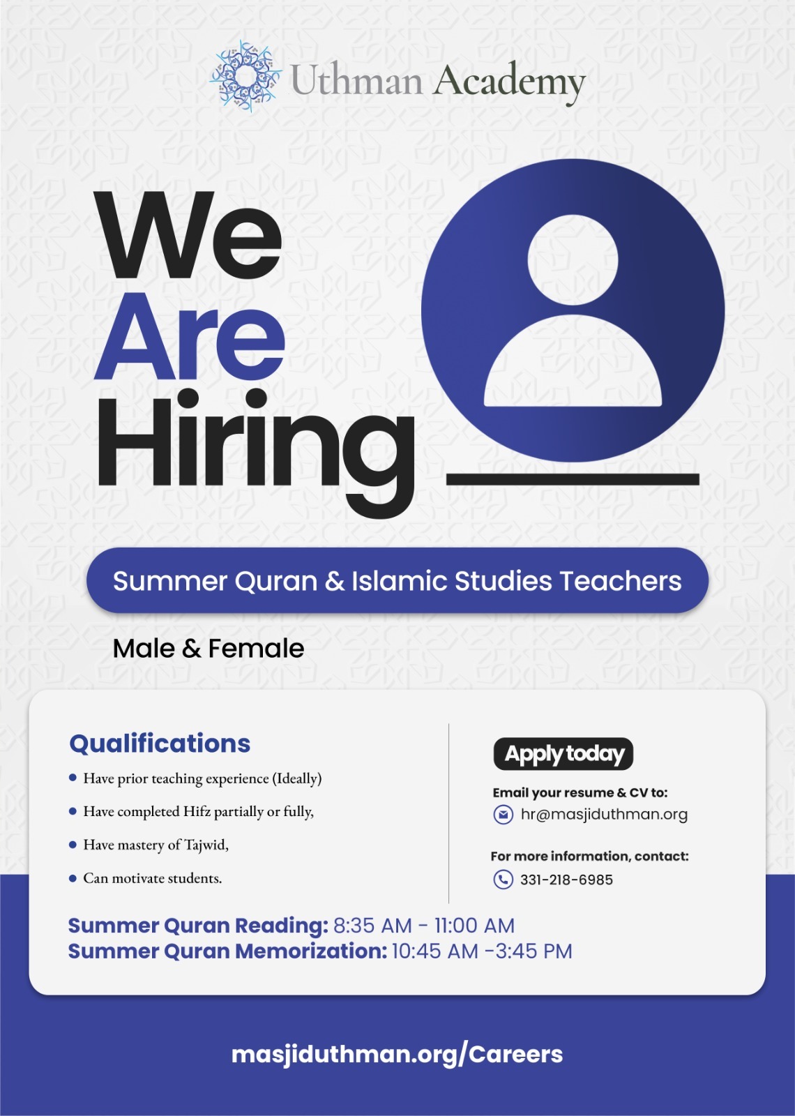 Summer Quran & Islamic Studies Teachers