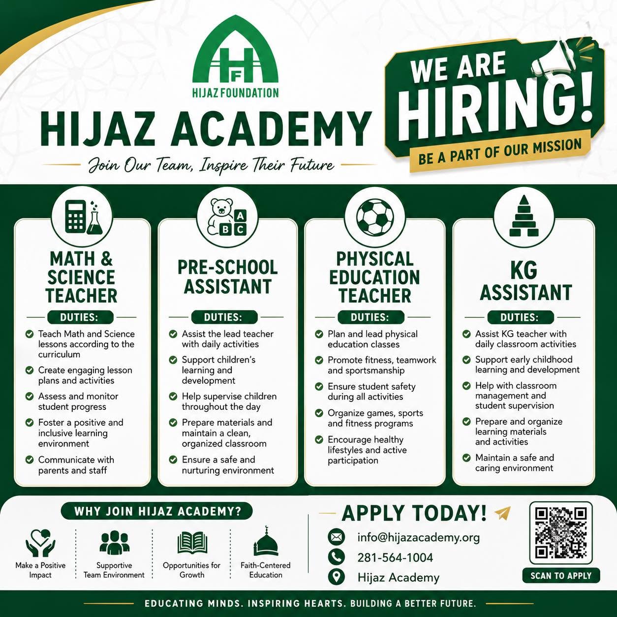 Math & Science Teacher | Pre-School Assistant | Physical Education Teacher | KG Assistant