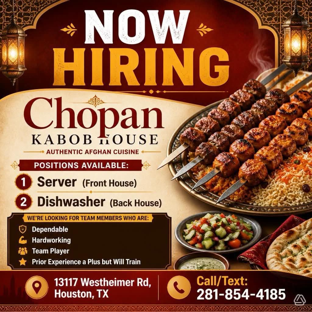 Chopan Kabob House Now Hiring!