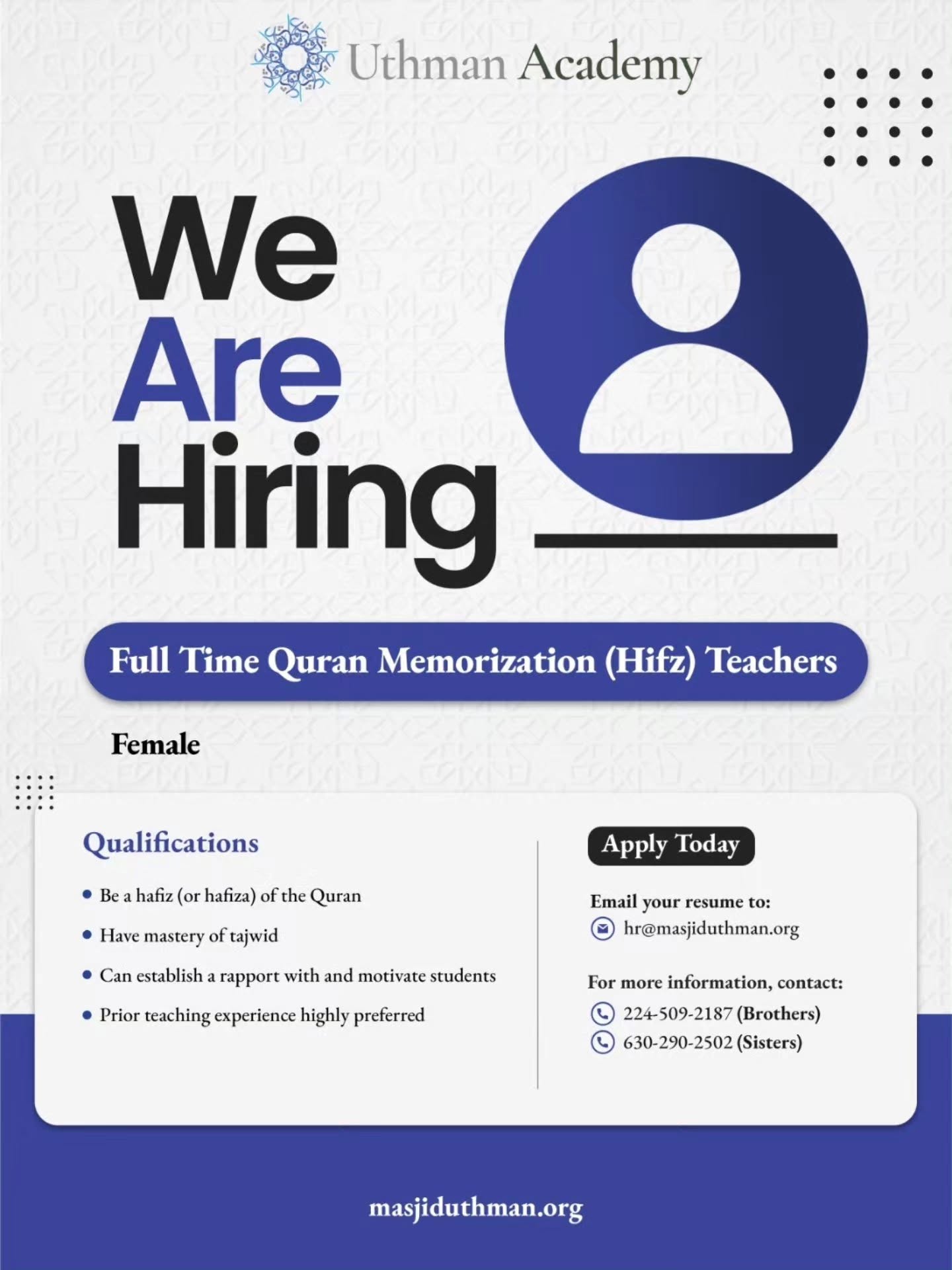 Quran Memorization Hifz Teachers | Full-time