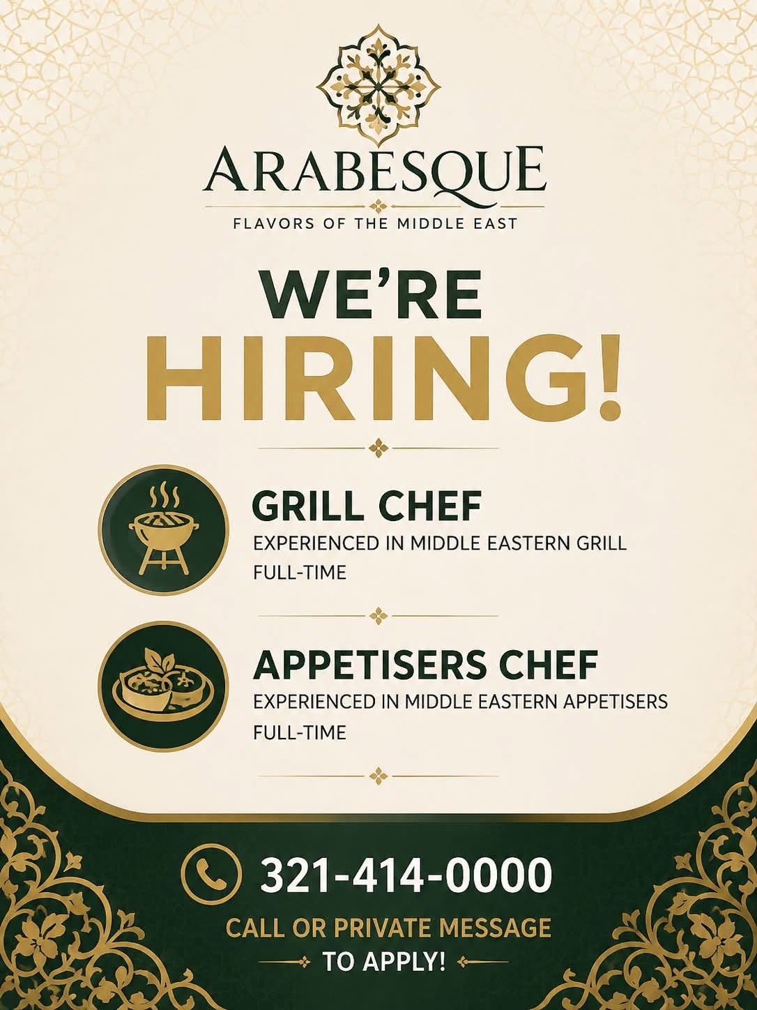 We're Hiring Two Positions! | Grill Chef & Appetizers Chef | Full-time