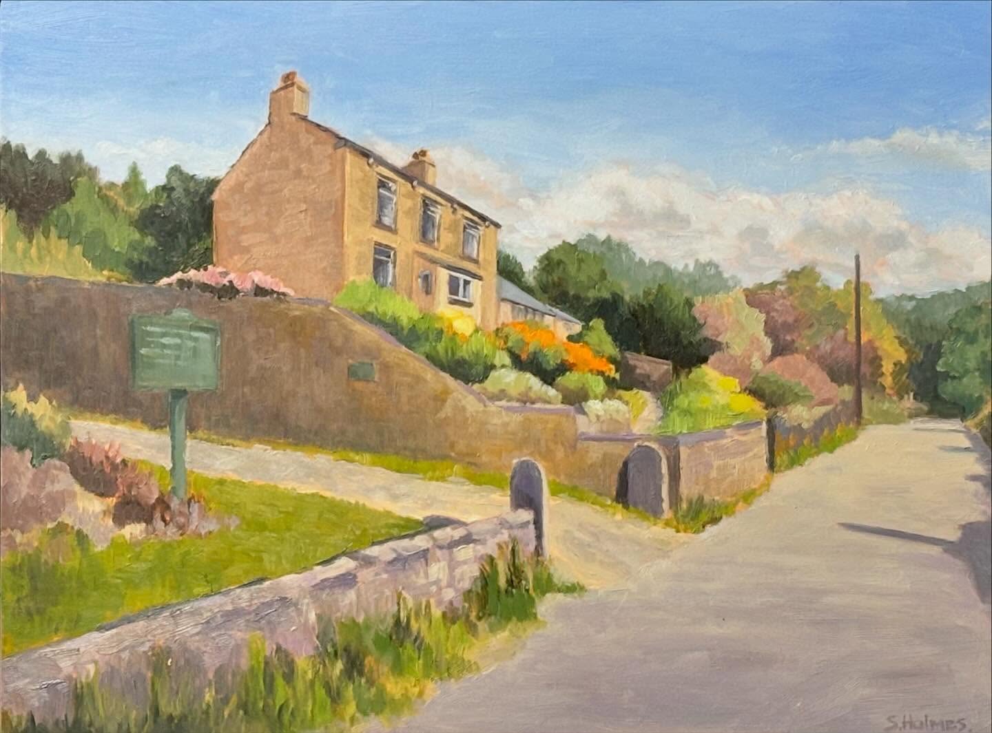 Oil painting of a large house on Kinder Road in Hayfield, Derbyshire.