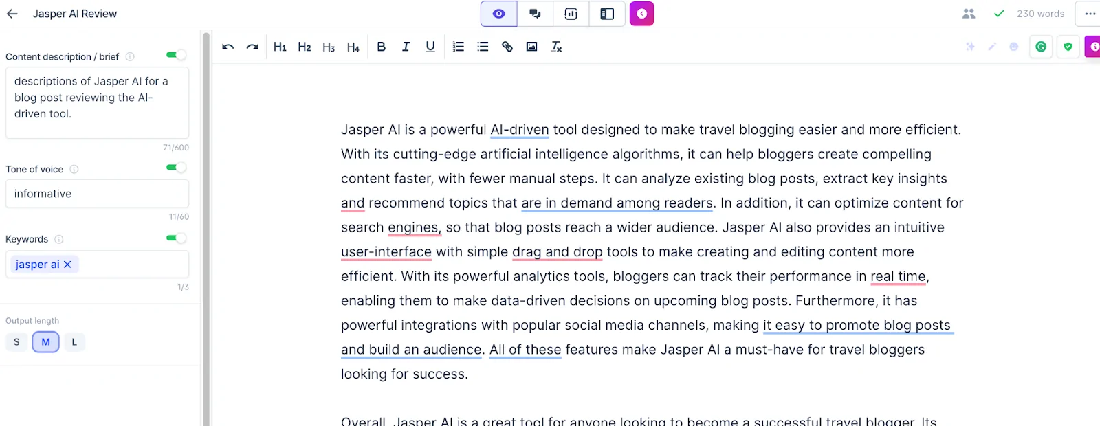 jasper.ai SEOconetnt editor