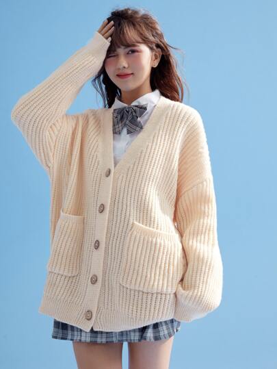 ROMWE Anime Solid Button Front Cardigan