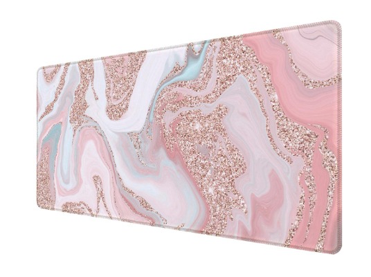 Gaming Mouse Pad,Large Computer Mouse Mat Desk Pad with Personalized Design,with Non-Slip Base and Stitched Edge,for Home Office Gaming Work,Rose Gold Coral Gray Marble