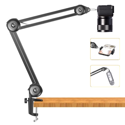 JUSMO Overhead Camera Mount Stand for Desk, Creating Top-Down Video/Photo, DSLR Desk Mount Flexible Arm, Table C-Clamp Multi Mount Stand for Camera, Phone, Microphone, Webcam and More