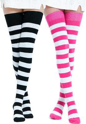 Worldtree Extra Long Cotton Stripe Thigh High Socks Over the Knee High Plus Size Stockings