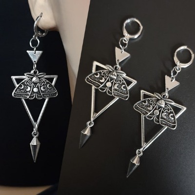 Moon Phases Moth and Triangle Earrings Gothic Boho Witchy | Etsy