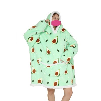 Oversized Blanket Hoodie Flannel Wearable Blanket Sweatshirt with Deep Pockets and Sleeves Soft Warm Lounging Hoodie for Adults Kids (Green avocados, Adult)