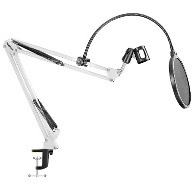 Neewer Desktop Microphone Suspension Boom Scissor Arm Stand with Microphone Clip Holder, Table Mounting Clamp and Pop Filter Windscreen Mask Shield Kit for Studio Broadcasting,Singing,Recording(White)