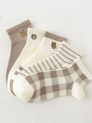 5pairs Plaid Print Ankle Socks