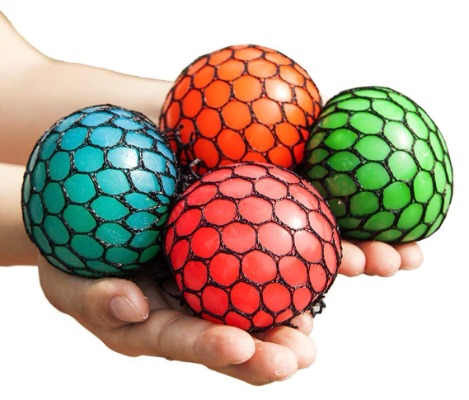 Mesh Grape Stress Balls with Net for Kids and Adults, Sensory Fidget Toy for Anxiety, ADHD and Autism, Fun to Squeeze Slime Ball for Office and Classroom with Mini Foam Basketball