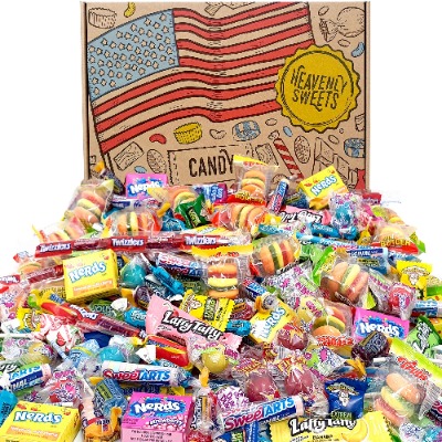Heavenly Sweets 120 Piece American Candy Party Gift Box - Classic USA Treats - Gift Hamper Perfect for Children, Adults, Birthday, Christmas, Easter