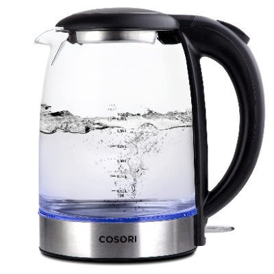 COSORI Electric Kettle with Upgraded Stainless Steel Filter and Inner Lid, Wide Opening Glass Tea Kettle & Hot Water Boiler, LED Indicator Auto Shut-Off & Boil-Dry Protection, BPA Free,1.7L, Black