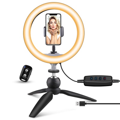 UBeesize 10" LED Ring Light with Tripod Stand  Phone Holder, Dimmable Desk Makeup Ring Light, Perfect for Live Streaming, YouTube Videos, and Photography, 3 Light Modes and 11 Brightness Levels
