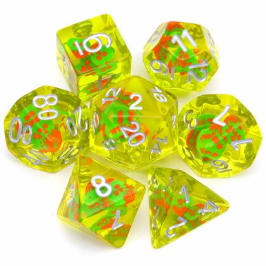 Haxtec Filled Resin Polyhedral Dice Set Yellow Spirit DND RPG Dice-Ghost Face