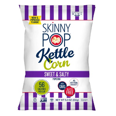 SkinnyPop Popped Sweet  Salty Kettle Popcorn, Vegan, Gluten-free, Non-GMO, Healthy Snacks, 5.3oz Grocery Sized Bag