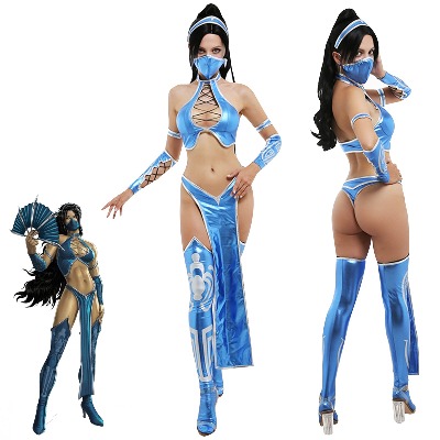 Mortal Kombat 11 Kitana Cosplay MK Game Battle Suits Outfits Full Set Bodysuit Halloween Costume for Adult Women